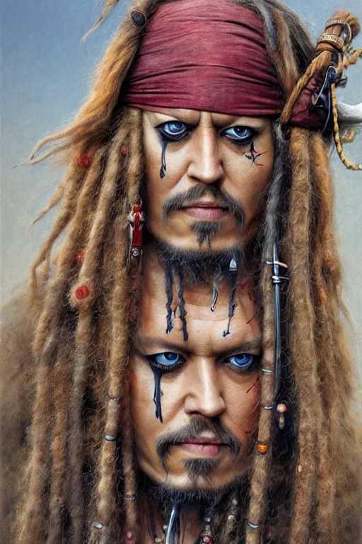 Image similar to perfectly centered photograph portrait, concept art of boris johnson as captain jack sparrow, real life portrait illustration by beksinski and jean delville, unreal engine 5, photorealism, hd quality, 8 k resolution, cinema 4 d, hdr dramatic cinematic lighting