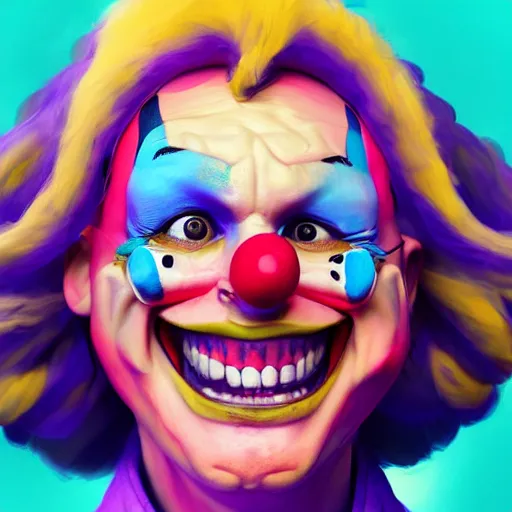 Image similar to Portrait of a colorful happy joyful funny clown, artstation, cgsociety, masterpiece