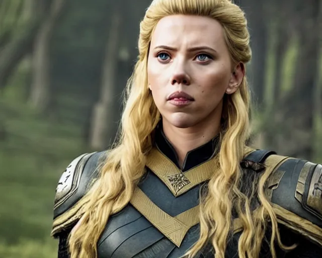 Image similar to starfleet uniform, portrait of scarlett johansson as lagertha, in starfleet uniform, from the tv series vikings