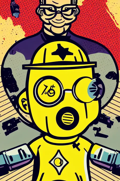 Image similar to fallout 7 6 retro futurist illustration art by butcher billy, sticker, colorful, illustration, highly detailed, simple, smooth and clean vector curves, no jagged lines, vector art, smooth andy warhol style