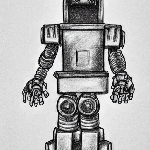 Prompt: robot character concept art, simple pencil drawing