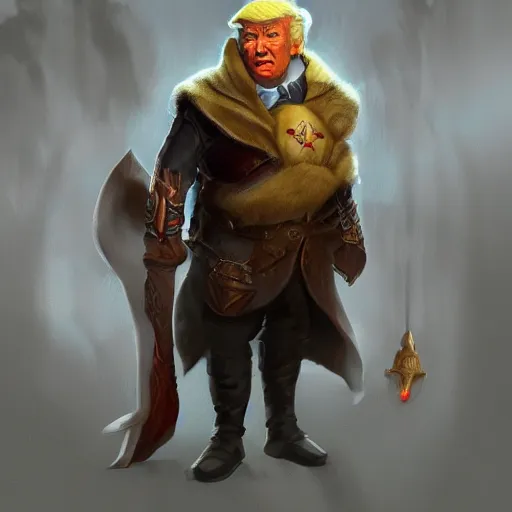 Image similar to donald trump, small, cute, dnd character, portrait, matte fantasy painting, deviantart artstation, by jason felix by steve argyle by tyler jacobson