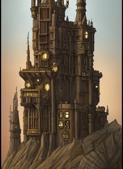 Image similar to steampunk castle by ralph mcquarrie and frank lloyd frank lloyd, trending on artstation