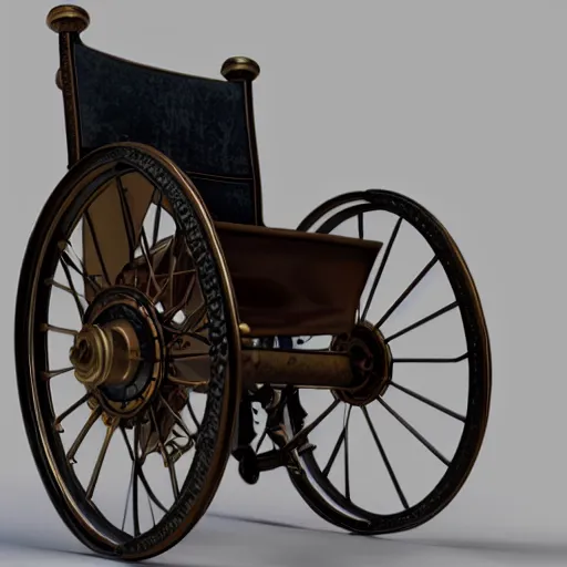 Image similar to a 3d render of a steampunk wheelchair, ultra detailed, realism, 8k, octane render, unreal engine