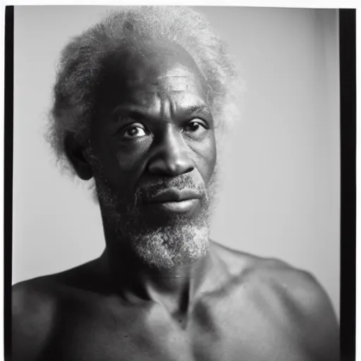 Image similar to Moses. Close-up studio portrait by Robert Mapplethorpe. Tri-x