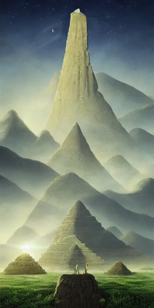 Prompt: symmetry!! they looked in the distant pyramids, ancients, heavenly landscape, serene, peace, very detailed, perfect composition, perfect lighting, 4 k, tim white, artgerm