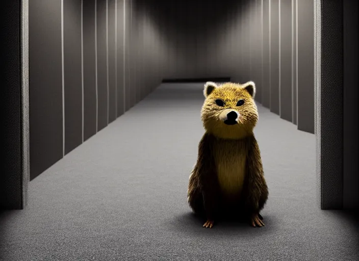 Image similar to guardian working in a furry prison, symmetrical, cinematic, real photography