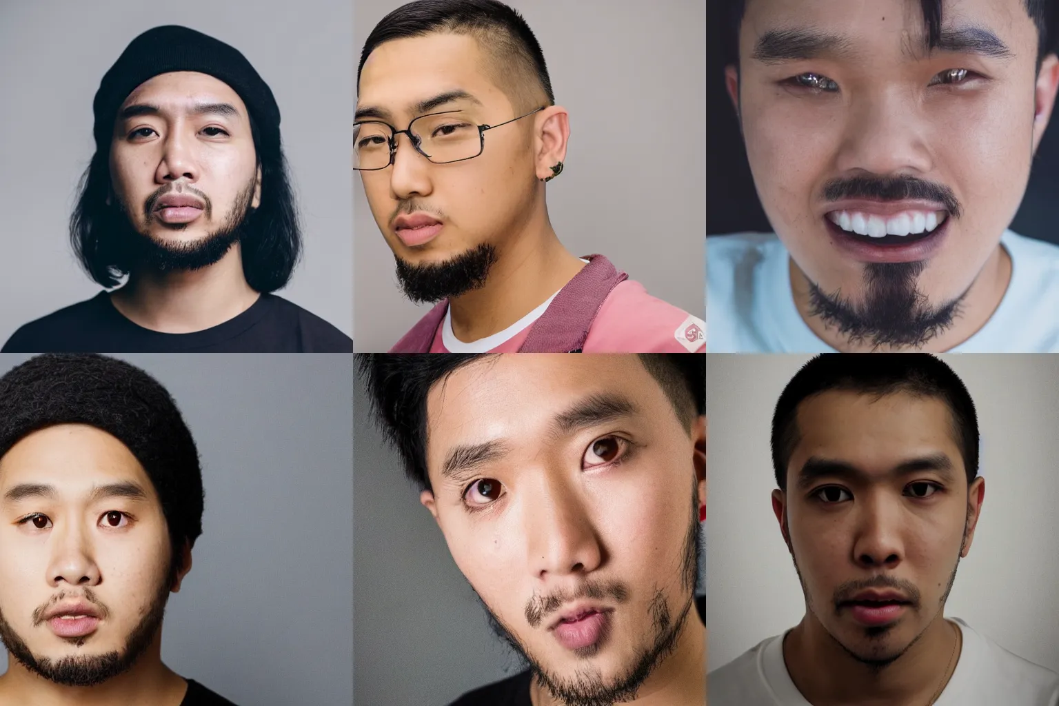 Prompt: closeup headshot photo of the person who is half Indonesian and half Persian rapper