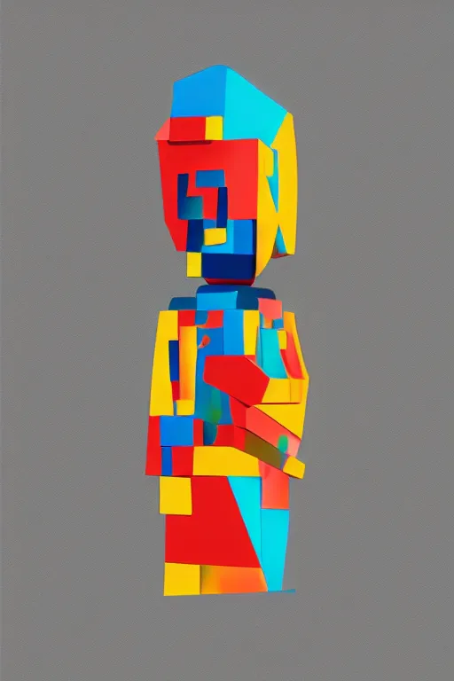 Image similar to abstract cubist moai statue geometric cutout digital illustration cartoon colorful beeple