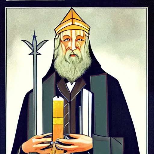 Image similar to dumbledore as art deco, painting