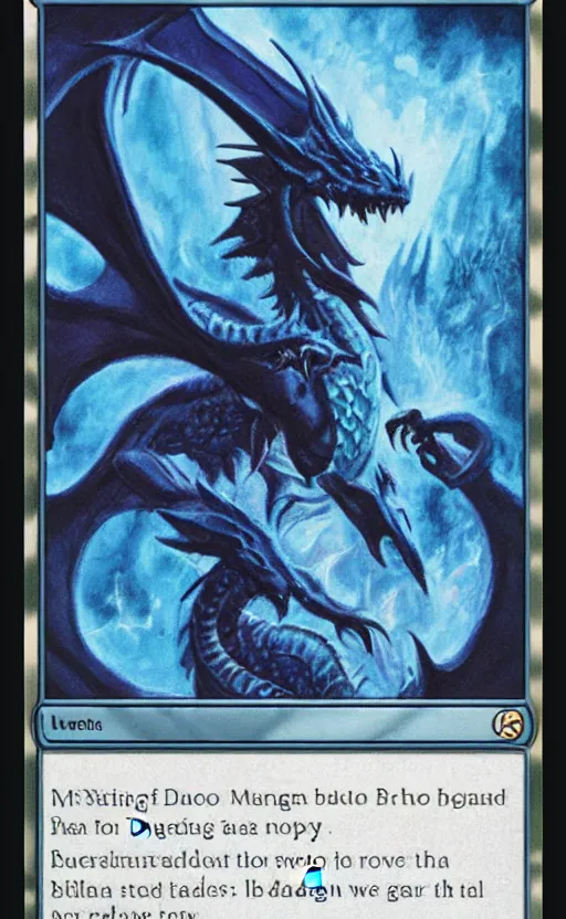 Image similar to mtg card trading fantasy mtg card of a blue dragon