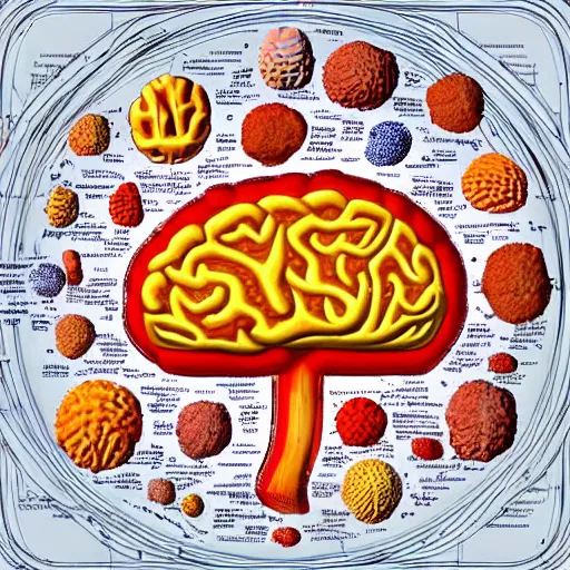 Prompt: brain mold, mycelium, nervous system, cns, medical, biology, diagram overlay, high resolution, modern textbook photo