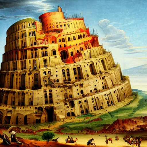 Prompt: painting of the Tower of Babel, by Aleksander Rostov