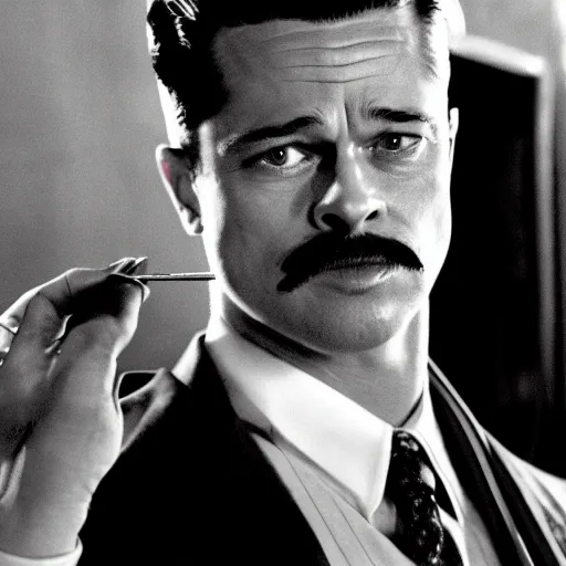 Prompt: brad pitt as gomez addams, vintage, black and white, highly detailed, 8 k, symmetrical