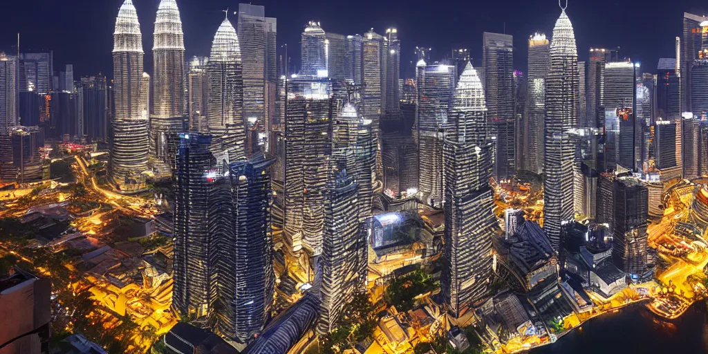 Prompt: malaysia city at night, unreal 5, hyperrealistic, realistic, photorealistic, dynamic lighting, highly detailed, cinematic landscape, studio landscape, studio lighting