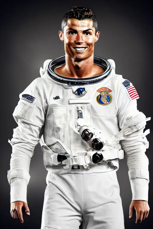 Prompt: portrait of cristiano ronaldo with astronaut armor and helmet, majestic, solemn