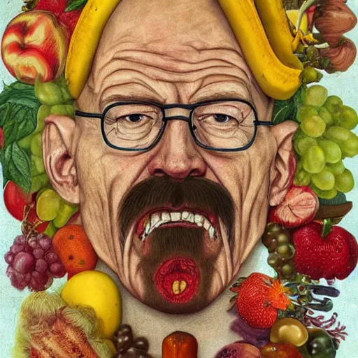 Prompt: walter white in the style of giuseppe arcimboldo, fruits