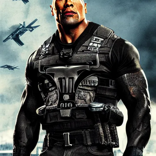 Image similar to Dwayne Johnson in the punisher digital art 4k detailed super realistic