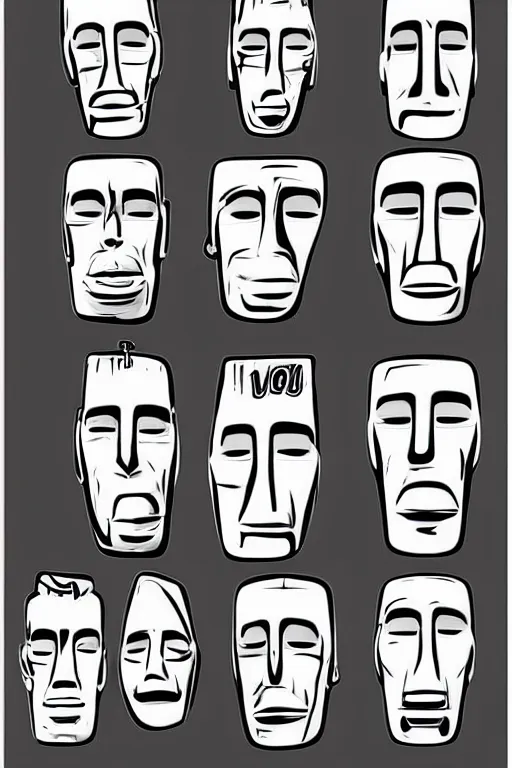 Image similar to vector moai statue popart slap face caricature comics illustration cartoon graffity street digital