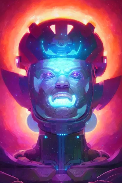 Image similar to Portrait of Galactus in neon forest, digital art from artstation by Andreas Rocha and Greg Rutkowski and Peter Mohrbacher