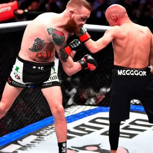 Prompt: conor mcgregor fighting a battlebot, bloody battle