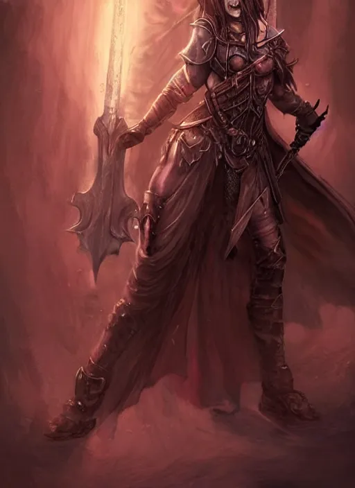 Prompt: dnd art, female vampire warrior, no shoes, barefoot, exposed toes, black nail polish, black full plate armor, historical armor, realistic armor, muscular, full body portrait, monstrous mask, giant two - handed sword dripping blood, red wings, grinning, realistic, pathfinder, flying.