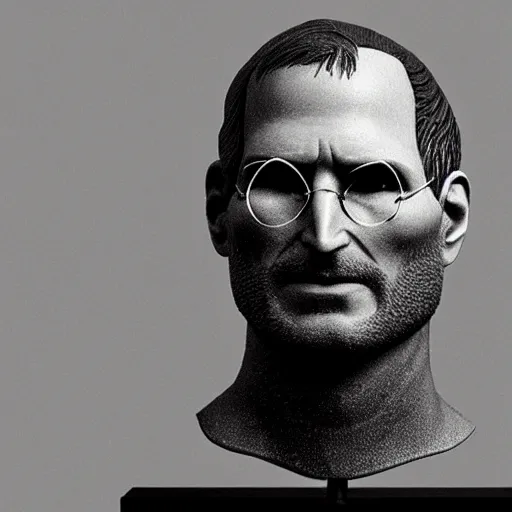 Image similar to Steve Jobs sculpture, roman, Greek, marble