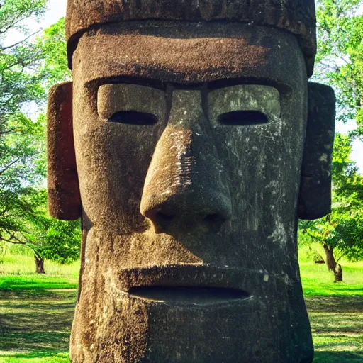 Prompt: A photo of Moai with Muscles Wearing Sunglasses