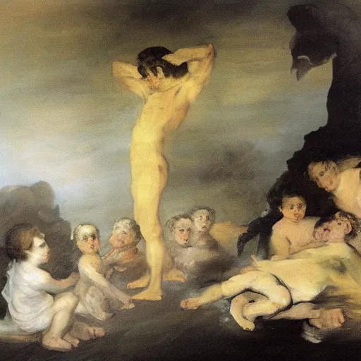 Image similar to a Francisco Goya oil painting of transgenerational trauma