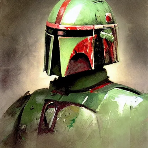 Image similar to portrait of an emotional bobba fett, by jeremy mann, anders zorn.