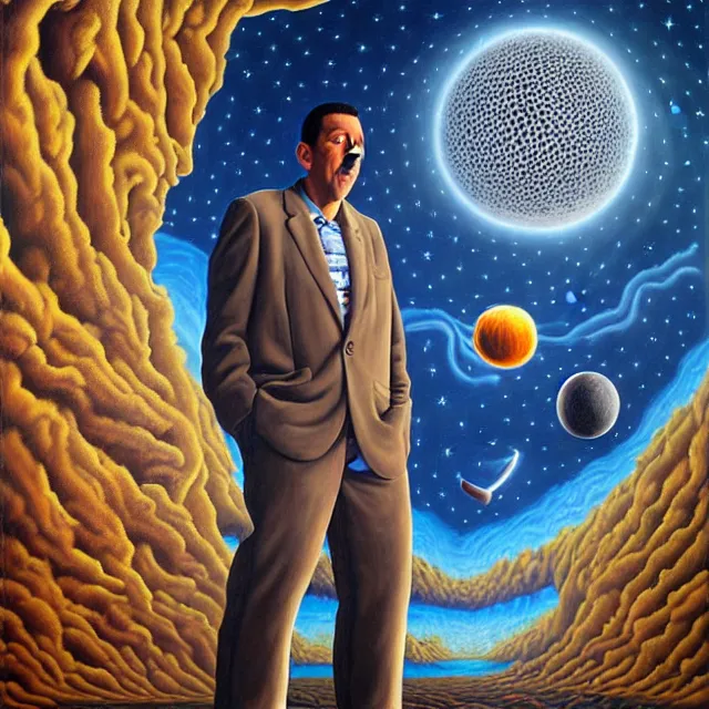 Prompt: an oil on canvas portrait painting of adam sandler, surrealism, surrealist, cosmic horror, rob gonsalves, high detail