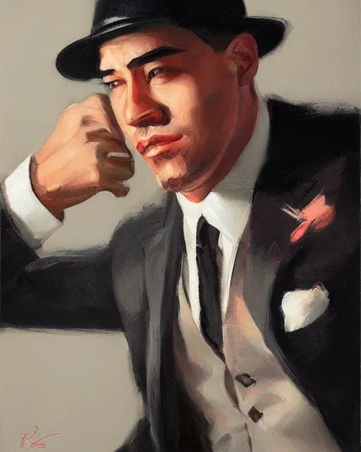 Prompt: an excellent painted portrait of an american gangster from the 20s in new york by Peter Xiao and Yanjun Cheng, Stanley Artgerm Lau, 4K resolution, trending on artstation, masterpiece