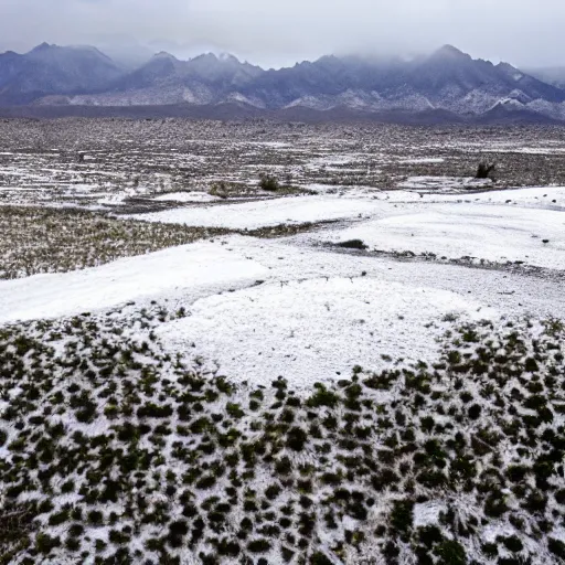 Prompt: snow in the mexican desert