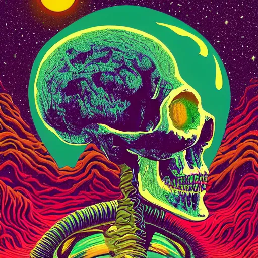 Prompt: ngc 3132 melting mysterious skull landscape by Casey Weldon, dan mumford 8k ultra high definition, upscaled, edge of the world, image credit nasa nat geo