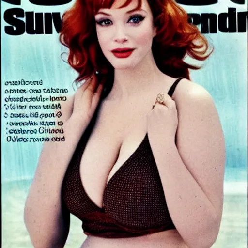 Prompt: Christina Hendricks on the cover of swimsuit illustrated 1965