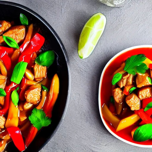 Prompt: thai sweet and sour pork stirfry, epic award - winning professional food photography