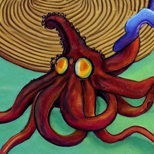 Image similar to octopus with a sombrero, photorealistic