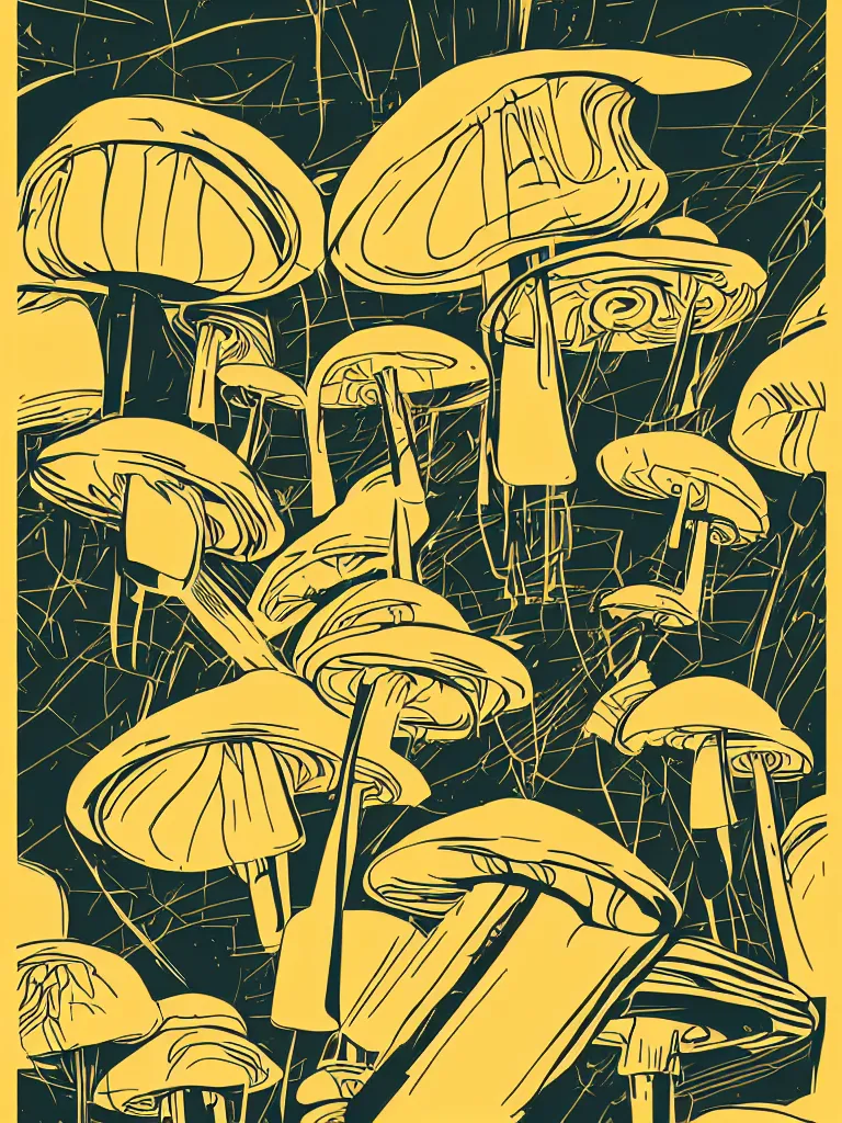 Image similar to vector graphic HD Art Deco styled poster of Retro futuristic mushroom 4k, artstation