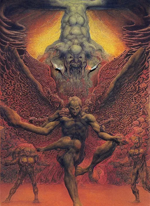 Prompt: eternal battle between angels and demons, psx game graphics , painting by Beksinski and Moebius and Takato Yamamoto, by William Blake, Austin Osman Spare, high resolution, ultra detailed