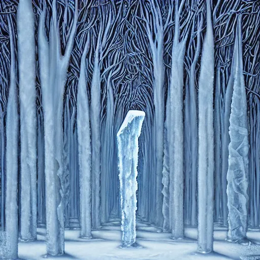 Image similar to Ice forest. Highly Detailed. By Jeffrey Smith