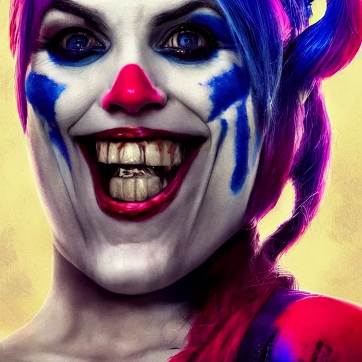 Image similar to portrait of Melanie C as a harley quinn in Suicide Squad. intricate artwork. by wlop, octane render, trending on artstation, very coherent symmetrical artwork. cinematic, hyper realism, high detail, octane render, 8k