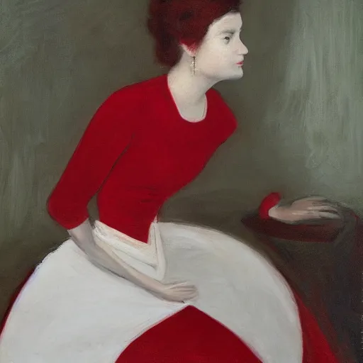 Image similar to portrait of a woman wearing white and red, by robert gunn.