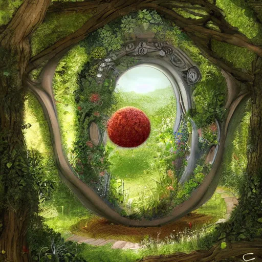 Image similar to a portal in a mysterious garden filled with spherical plants, by Claesz, Pieter, trending on art station