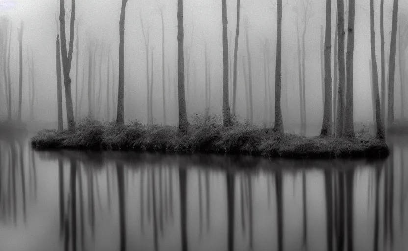 Prompt: lake by Andrei Tarkovsky, mist, fairytale, lomography effect, photo, monochrome, photo blurring, 35mm