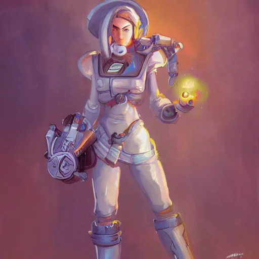 Image similar to cybernetic artificer, cute heroine, magic the gathering art, in the style of peter mohrbacher and keith thompson