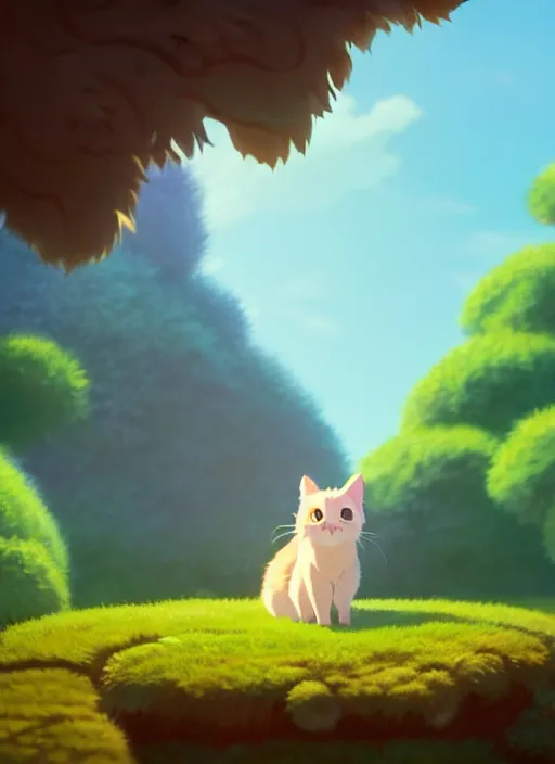 Prompt: a wholesome animation key shot of a cute cat, studio ghibli, pixar and disney animation, sharp, rendered in unreal engine 5, anime key art by greg rutkowski, bloom, dramatic lighting