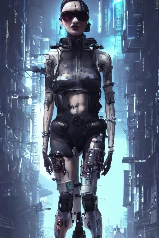 Image similar to t pose, cyberpunk, female character, beautiful head, nice legs, concept art, artstation, intricate details, dramatic lighting