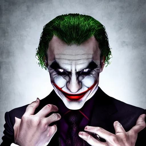 Prompt: Portrait of vVladimir Putin as the Joker DC comic, amazing splashscreen artwork, splash art, head slightly tilted, natural light, elegant, intricate, fantasy, atmospheric lighting, cinematic, matte painting