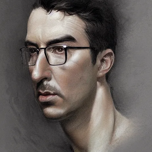 Image similar to portrait of stoic looking john oliver, military uniform, fantasy, intricate, elegant, highly detailed, centered, dark, smokey, charcoal painting, digital painting, artstation, concept art, smooth, sharp focus, illustration, art by artgerm and greg rutkowski and alphonse mucha