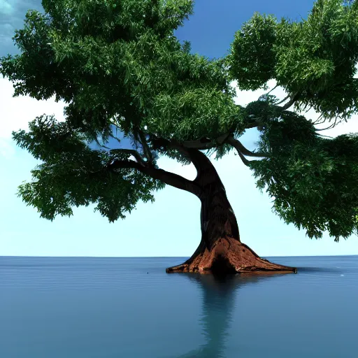 Prompt: giant tree in middle of lake smooth, 8 k, highly detailed, anime,